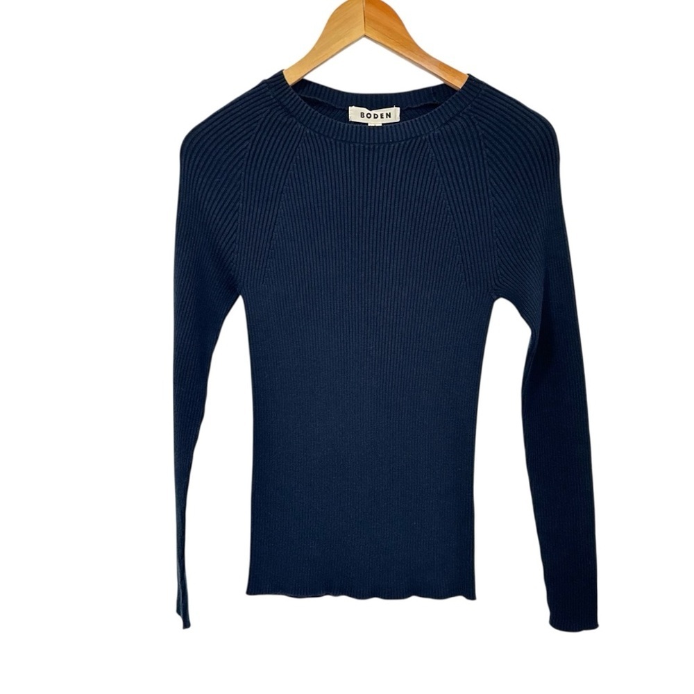 Boden Womens Ribbed Cotton Long Sleeve Crew Neck Sweater Sz Medium Blue